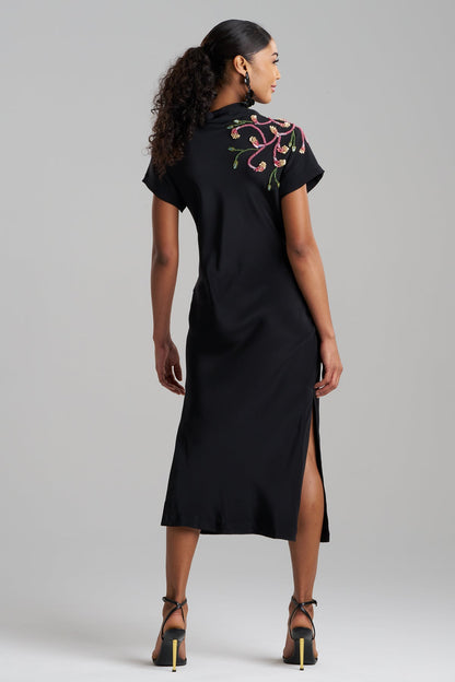 Couture Silk Crepe Embellished Column Dress Black