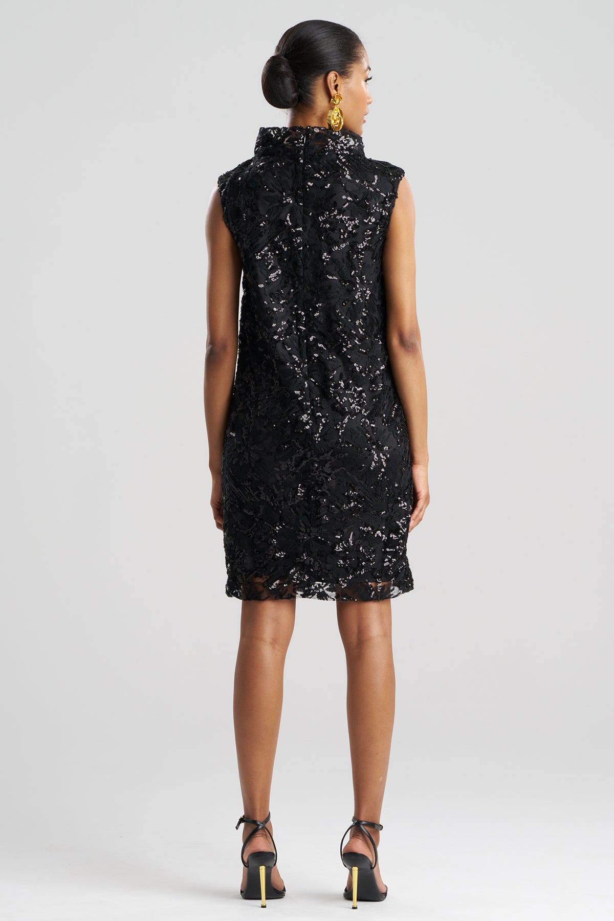 Floral Sequin Lace Shift Dress Black