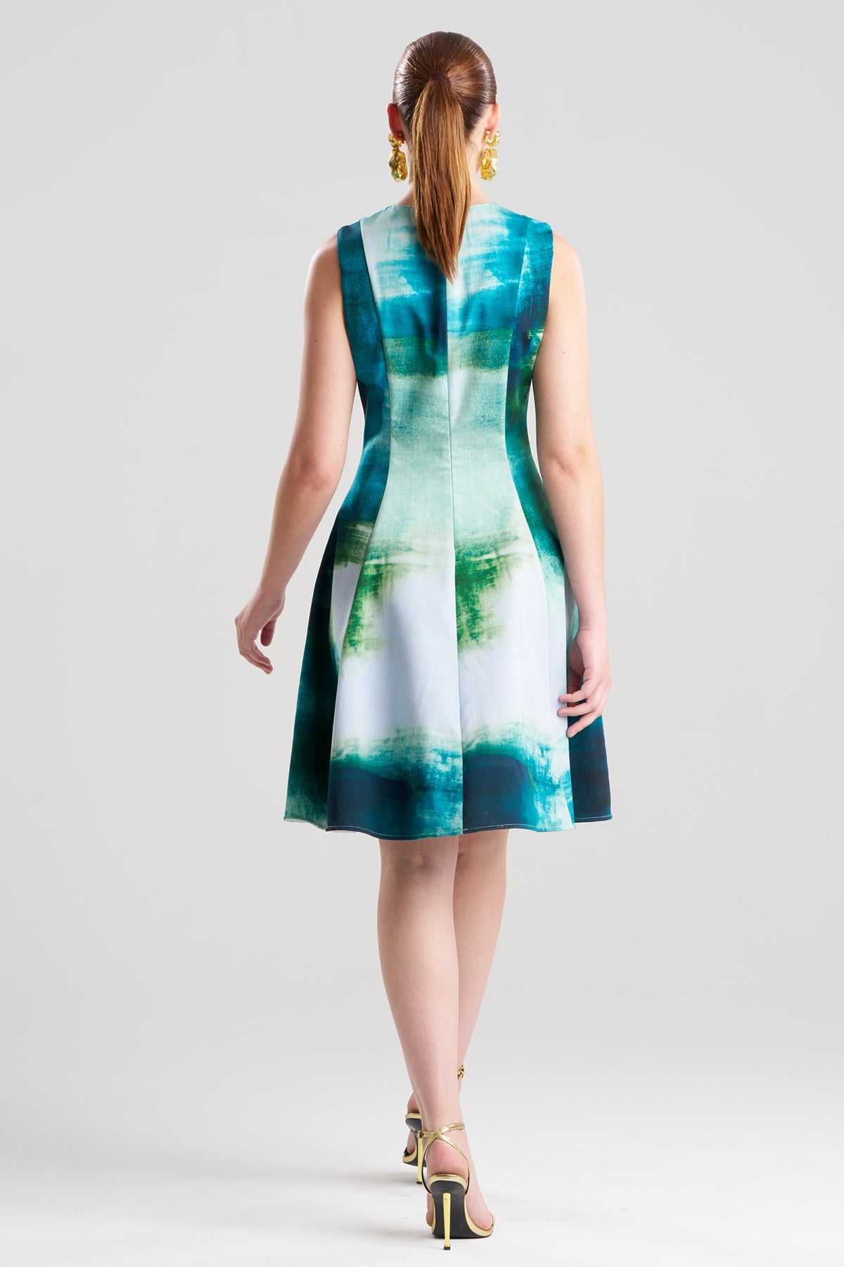 Hisui Cotton Chino Fit & Flare Dress Teal