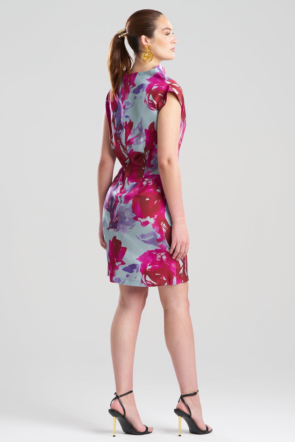 Mira Silk Twill Asymmetric Funnel Neck Dress Fuchsia