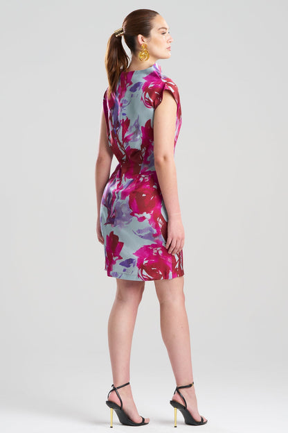 Mira Silk Twill Asymmetric Funnel Neck Dress Fuchsia