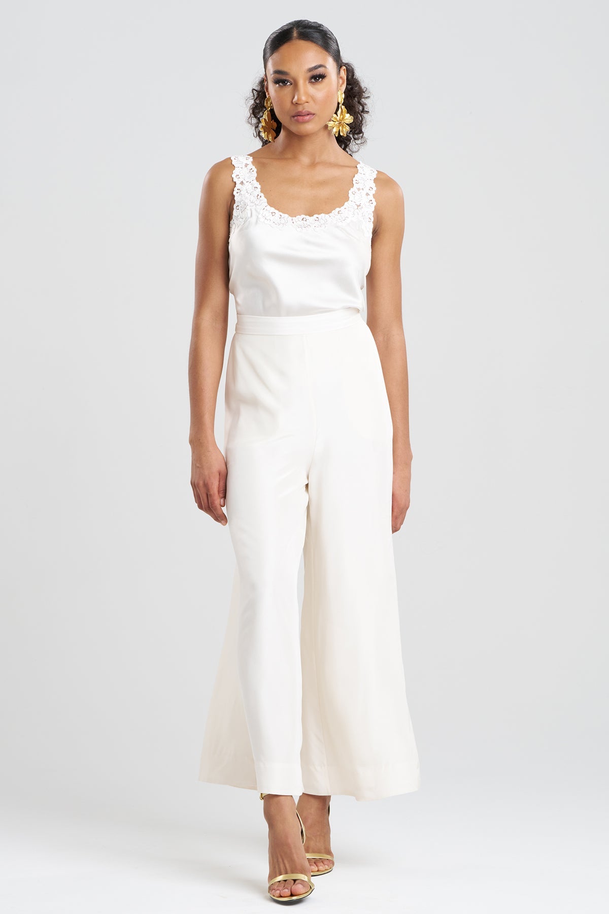 Couture Habotai Palazzo Silk Pants White