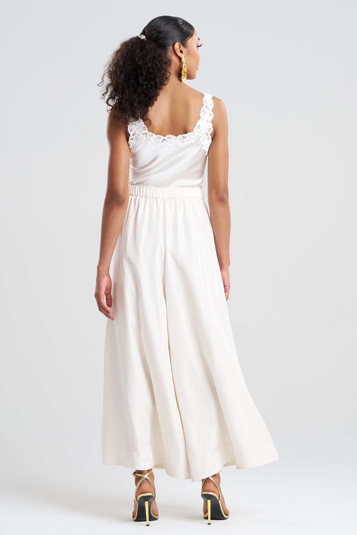 Couture Habotai Palazzo Silk Pants White