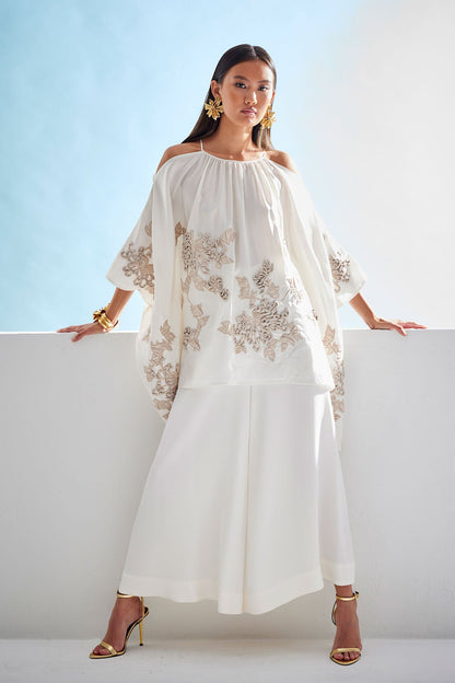Couture Habotai Palazzo Silk Pants White