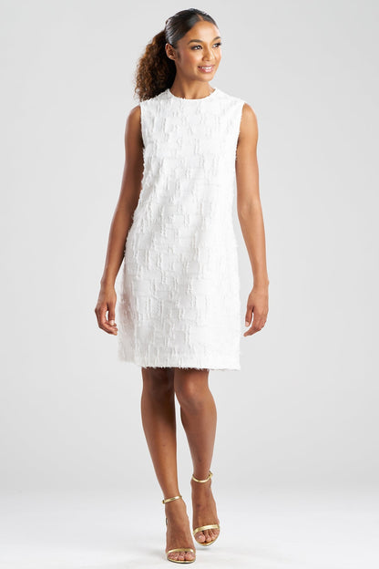 Woven Fil Coupe Jacquard Shift Dress White