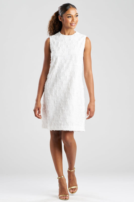 Woven Fil Coupe Jacquard Shift Dress White