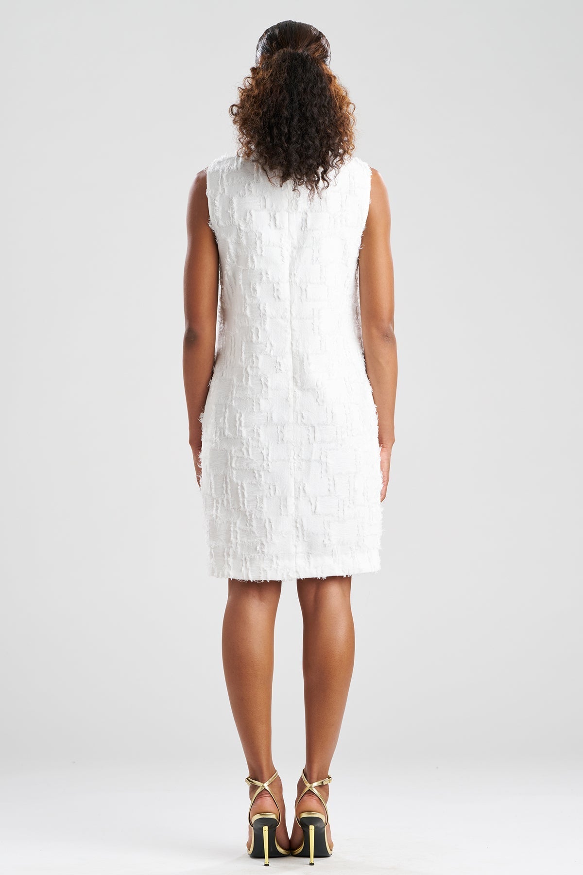 Woven Fil Coupe Jacquard Shift Dress White