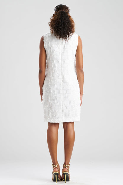 Woven Fil Coupe Jacquard Shift Dress White
