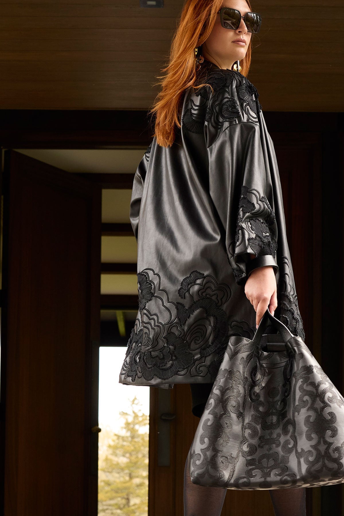 Buy Leticia Embroidery Large Tote Bag in Black Online Black