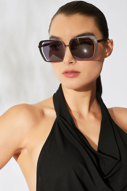 Kintsu Metal Rectangle Sunglasses Matte Gunmetal Gray