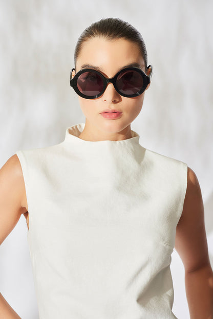 Nami Acetate Round Sunglasses Glossy Black/Smoke