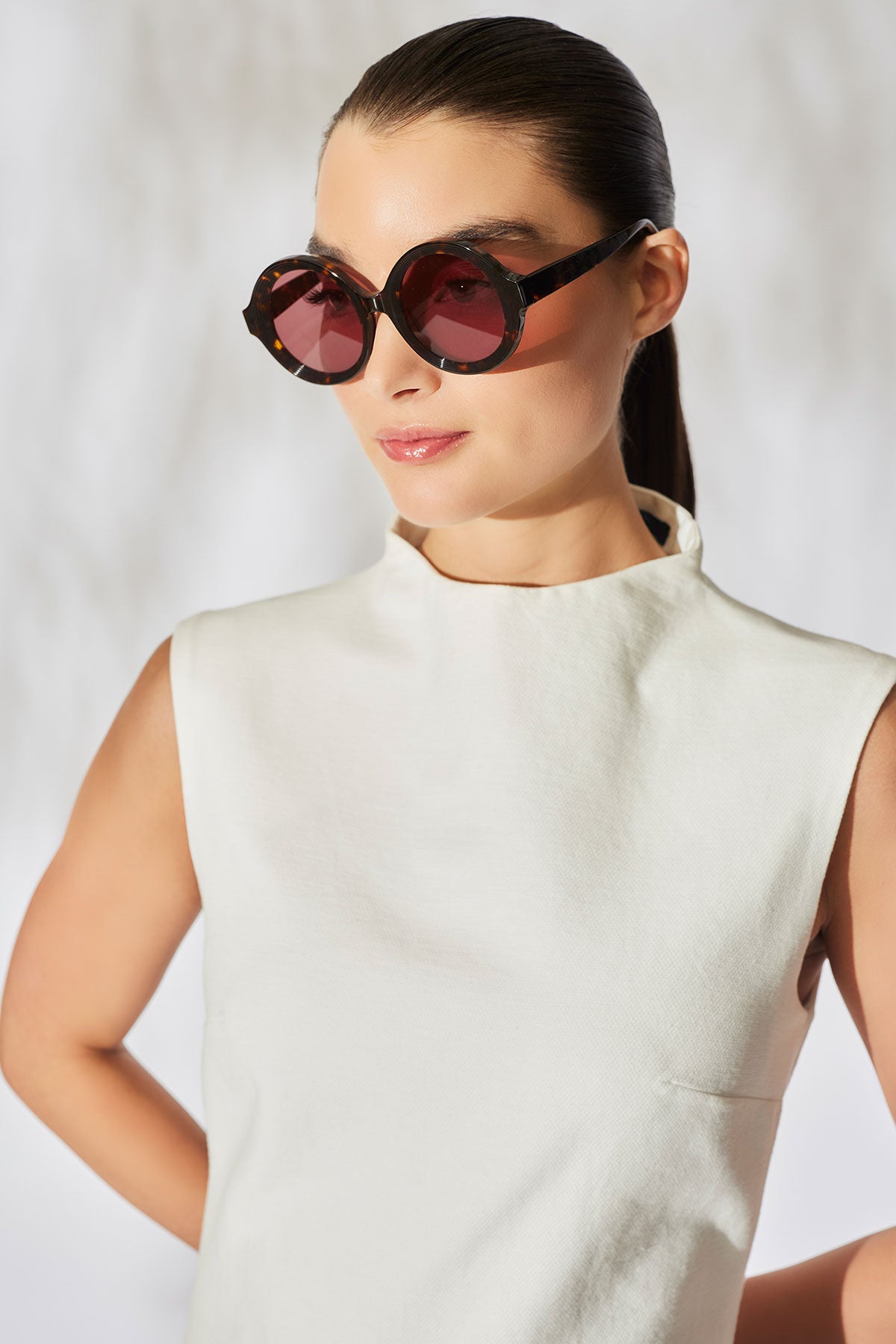 Nami Acetate Round Sunglasses Dark Tortoise/Amber Red