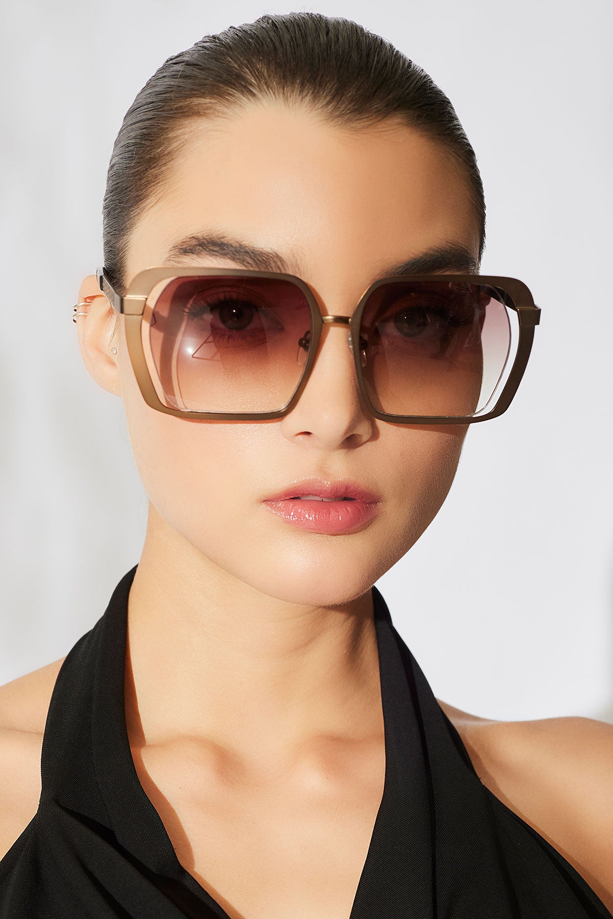 Kintsu Metal Rectangle Sunglasses Matte Bronze/Gradient Brown