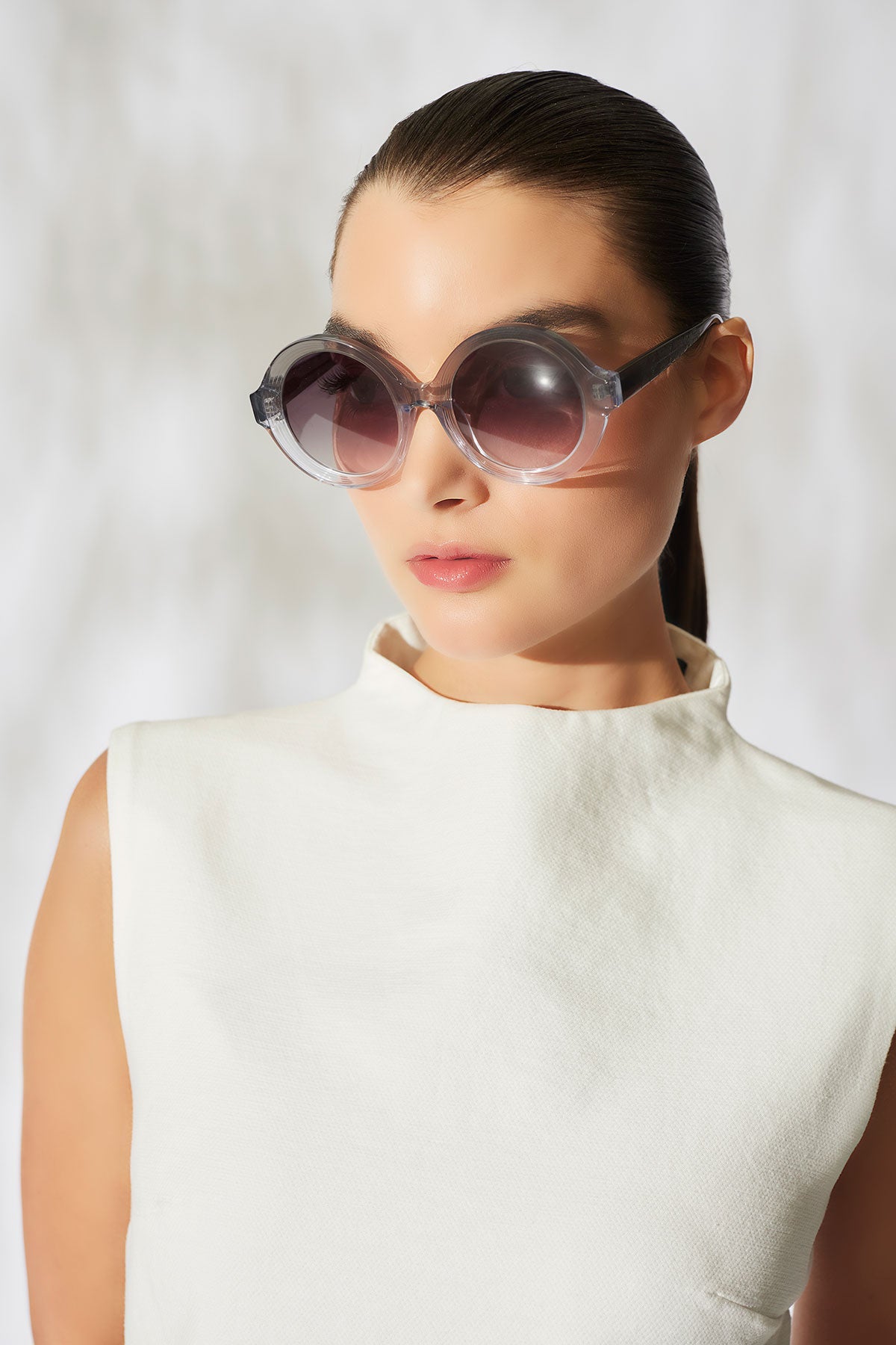 Nami Acetate Round Sunglasses Glossy Gray/Gradient Gray