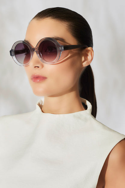 Nami Acetate Round Sunglasses Glossy Gray/Gradient Gray