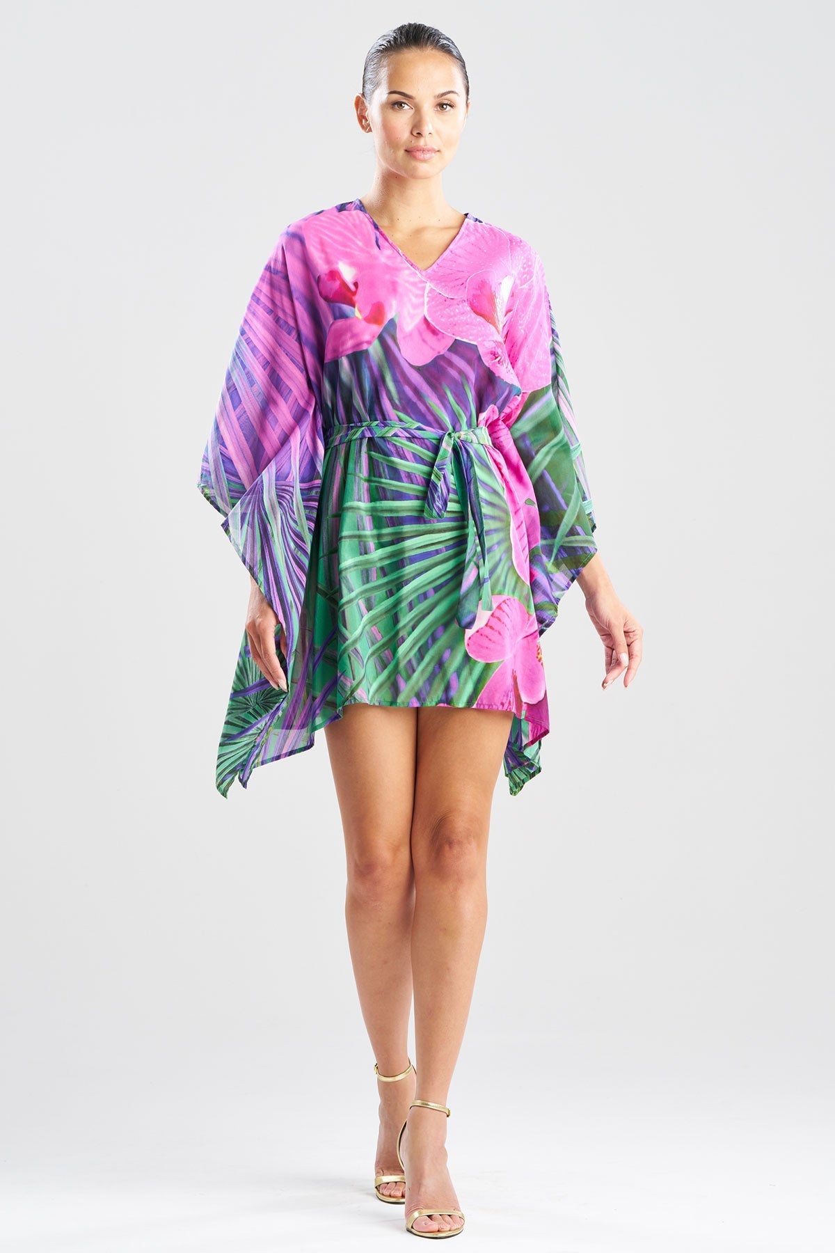 Orchid Silk Cotton Voile Short Caftan Multi