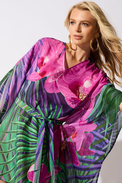 Orchid Silk Cotton Voile Short Caftan Multi
