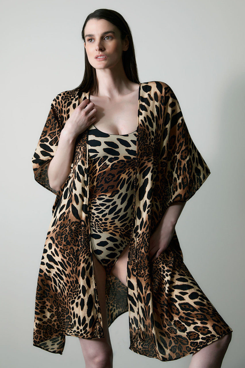 Buy Luxe Leopard Cotton Gauze Cover-Up in Chestnut Online Chestnut