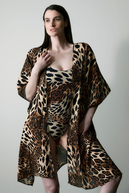 Buy Luxe Leopard Cotton Gauze Cover-Up in Chestnut Online Chestnut