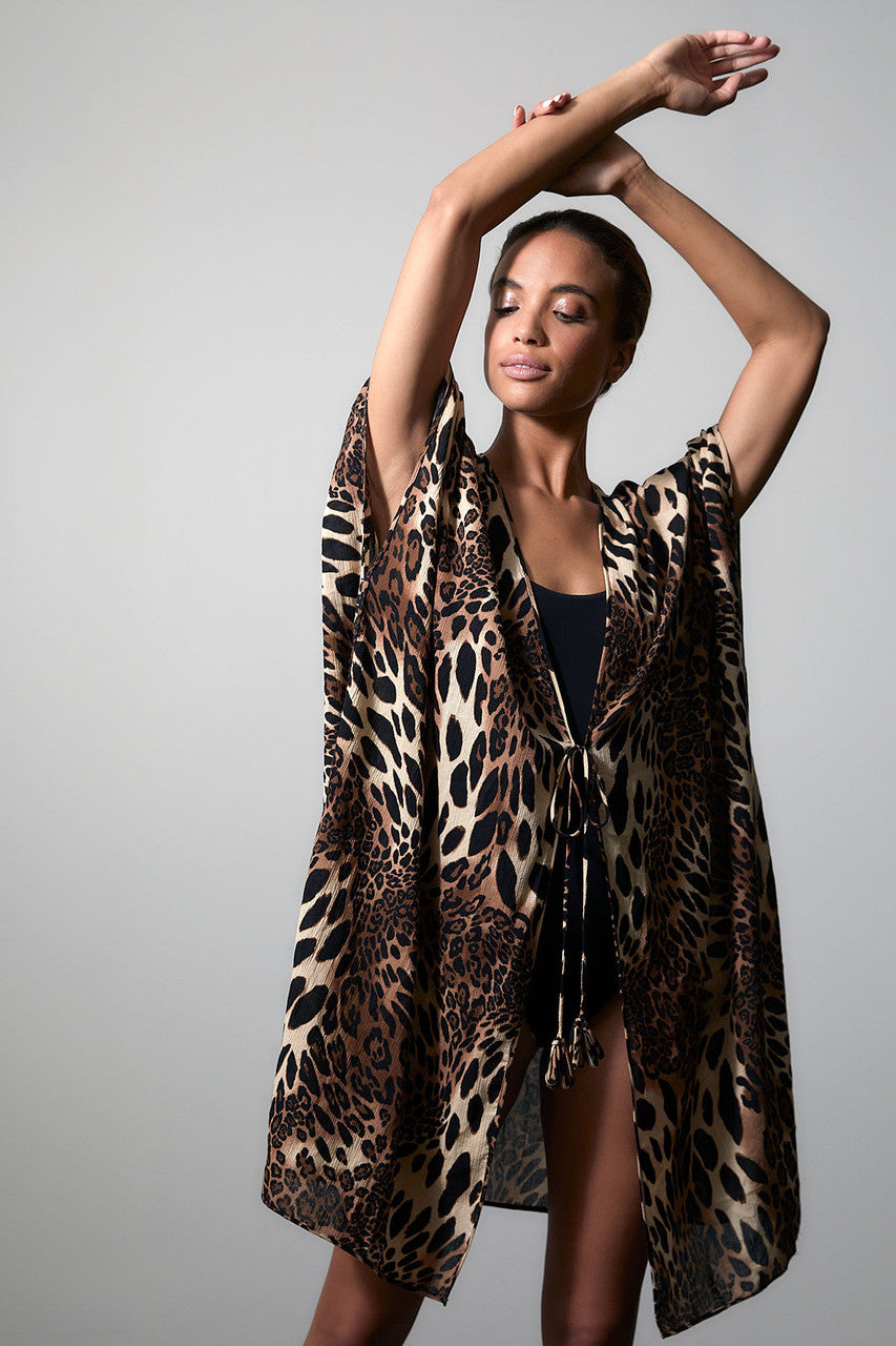 Buy Luxe Leopard Cotton Gauze Cover-Up in Chestnut Online Chestnut