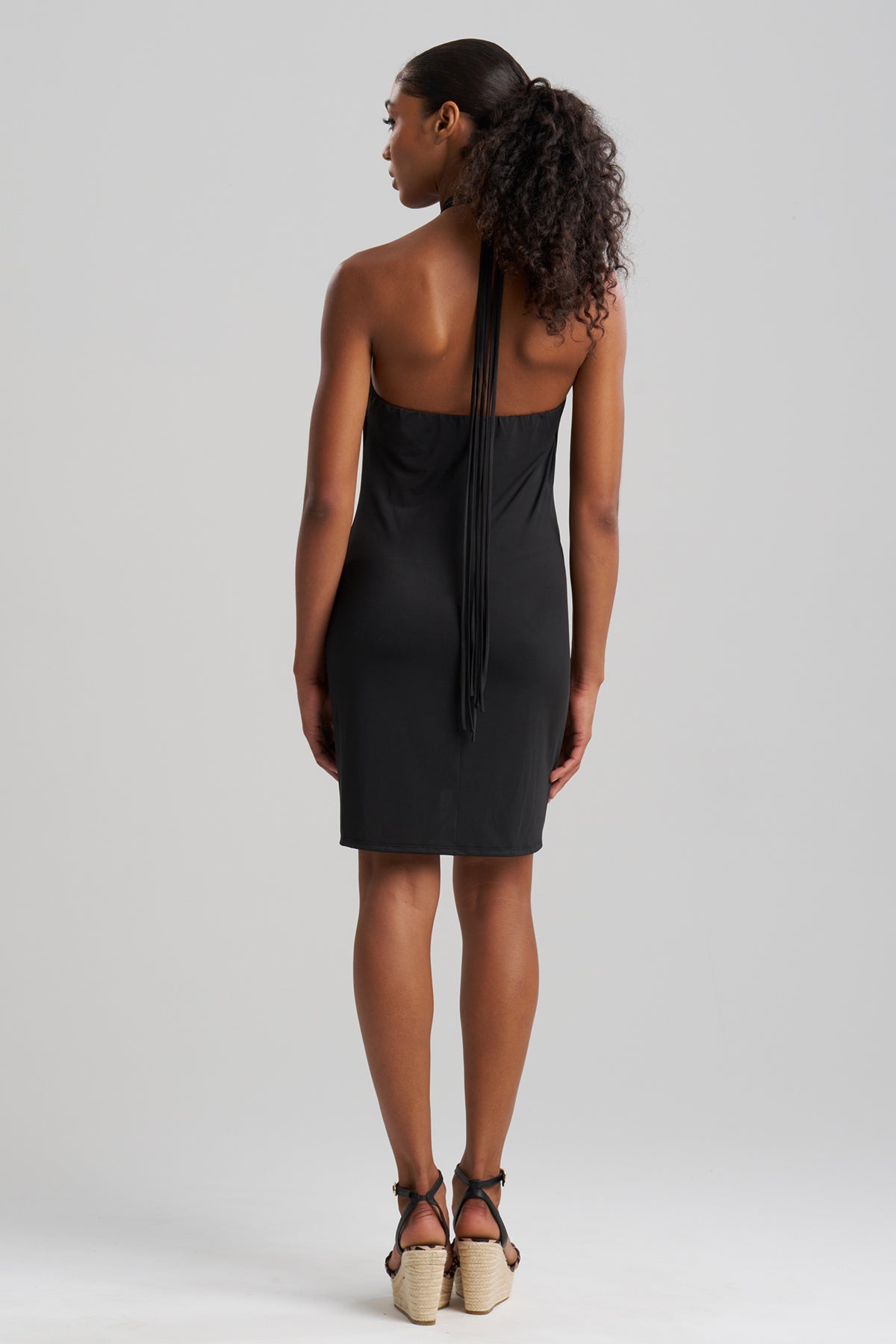Buy Solid Jersey Mini Halter Dress online Black