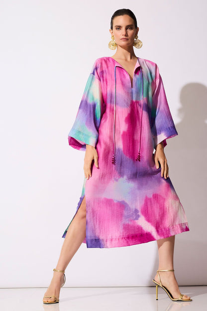 Watercolor Sheer Texture Caftan Pink