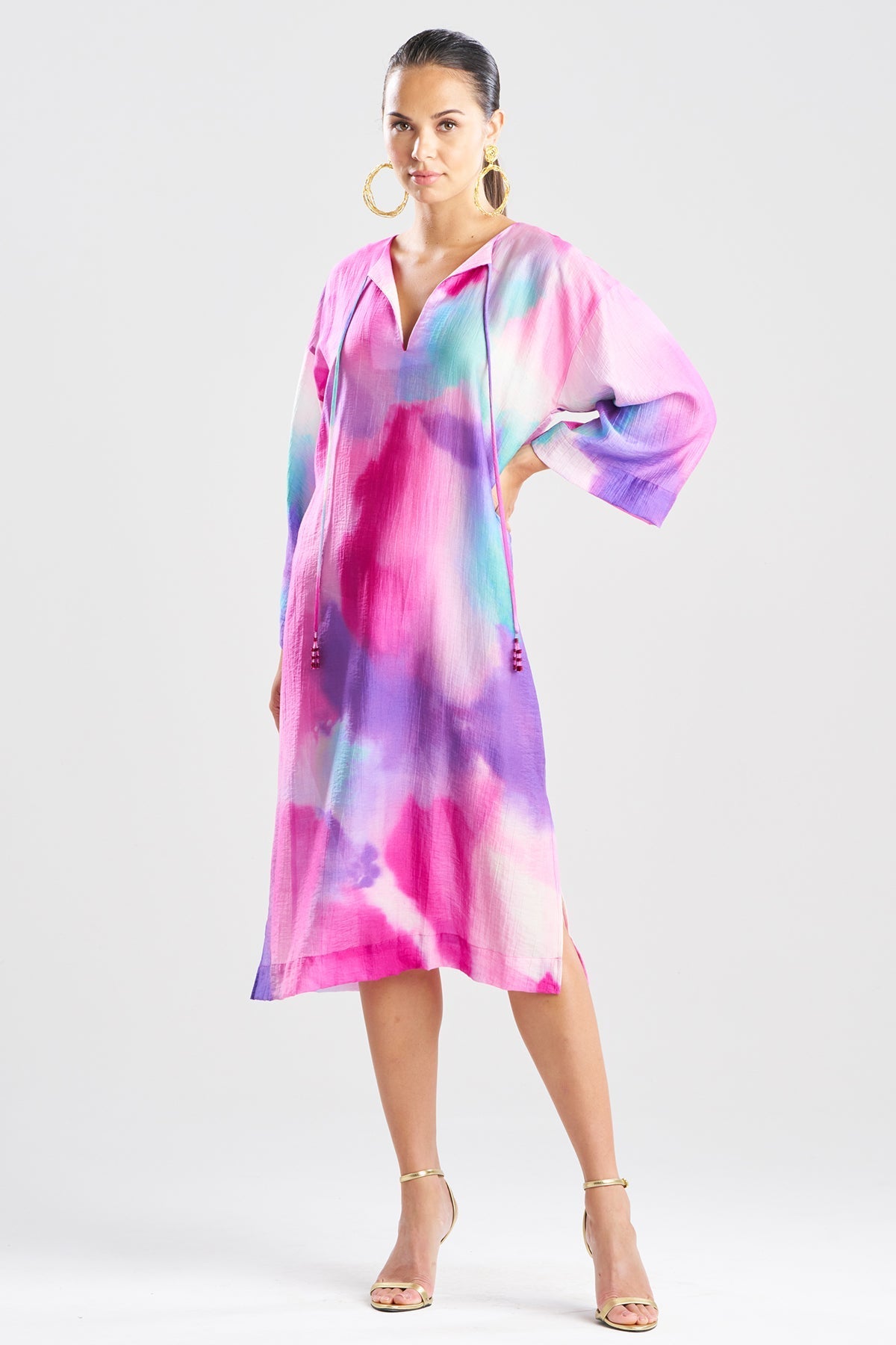 Watercolor Sheer Texture Caftan Pink