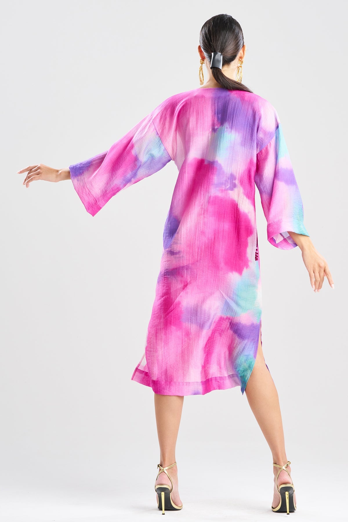 Watercolor Sheer Texture Caftan Pink
