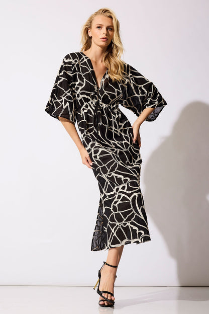 Butterfly Embroidery Cotton Caftan Black