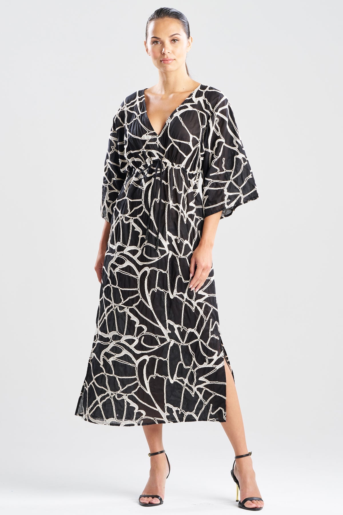 Butterfly Embroidery Cotton Caftan Black