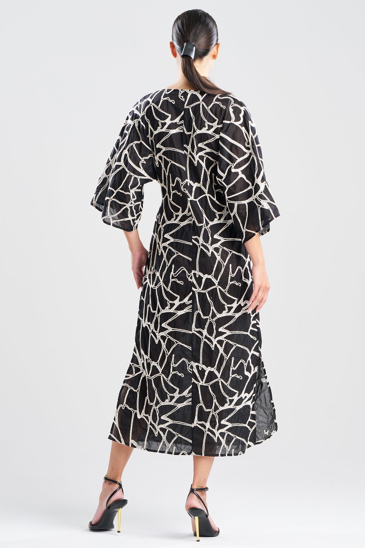 Butterfly Embroidery Cotton Caftan Black
