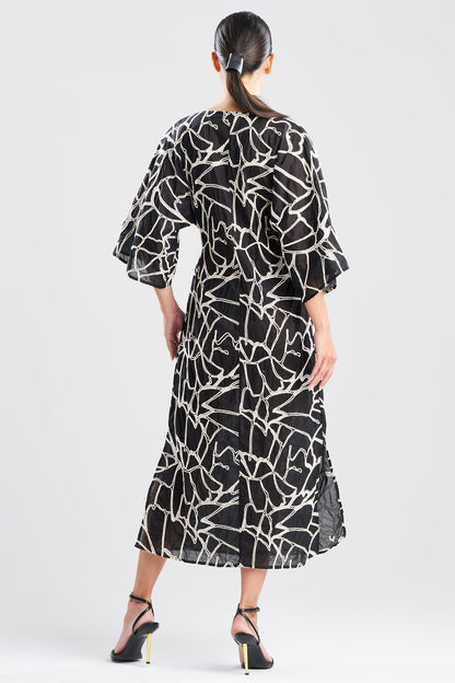 Butterfly Embroidery Cotton Caftan Black