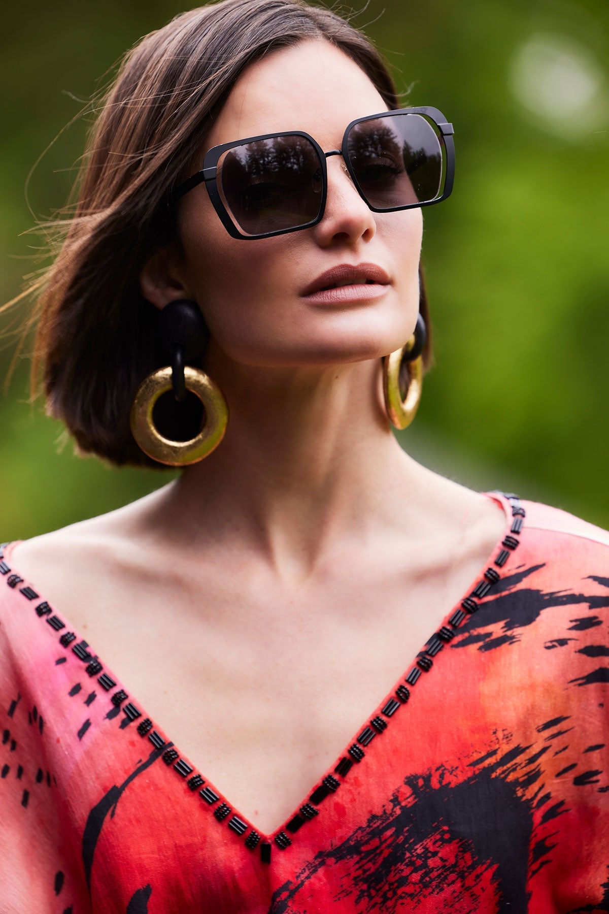 Butterfly Linen Blend Beaded Caftan Red