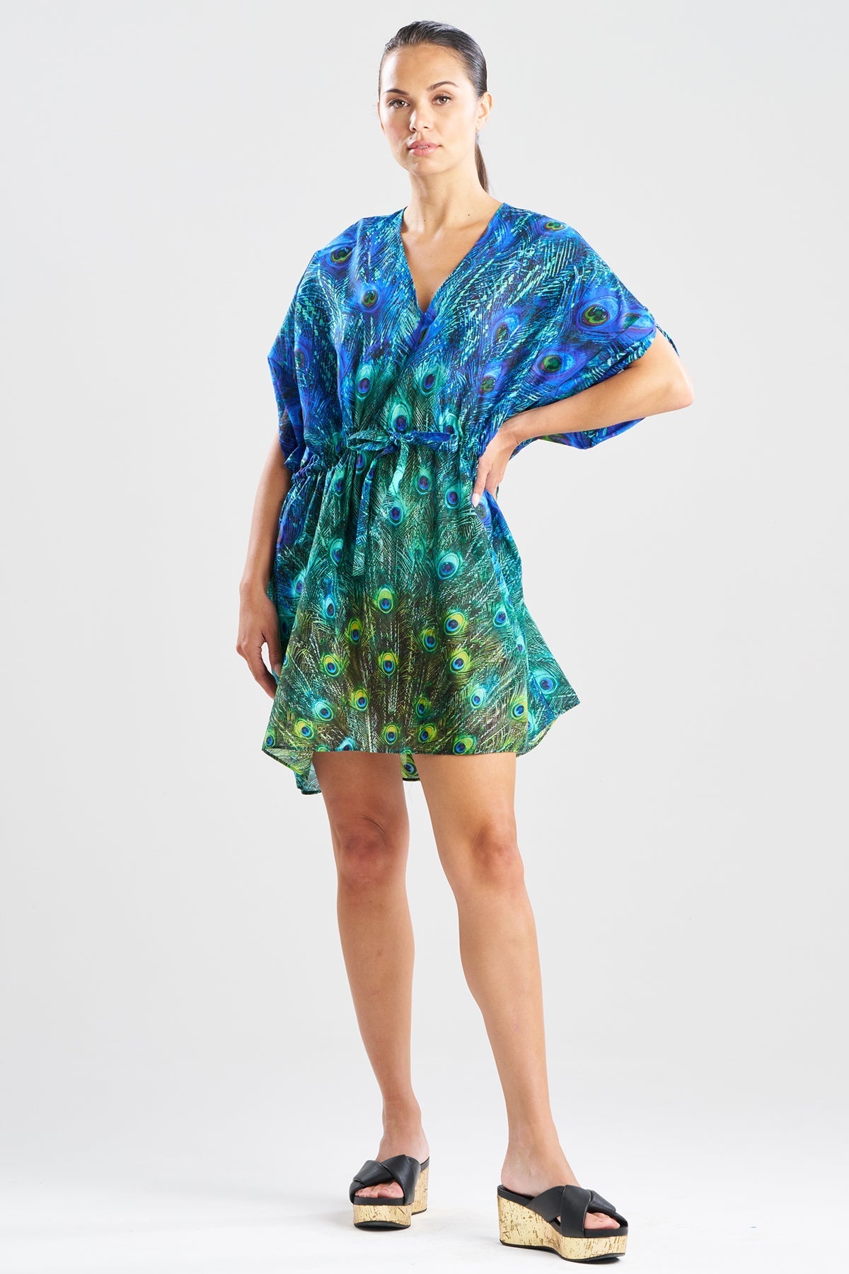 Peacock Cotton Voile Short Caftan Teal