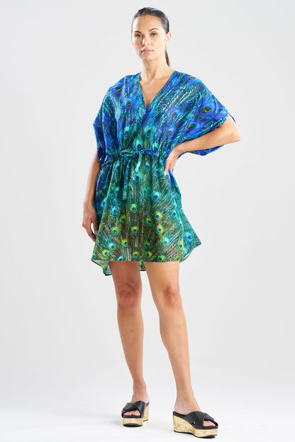 Peacock Cotton Voile Short Caftan Teal