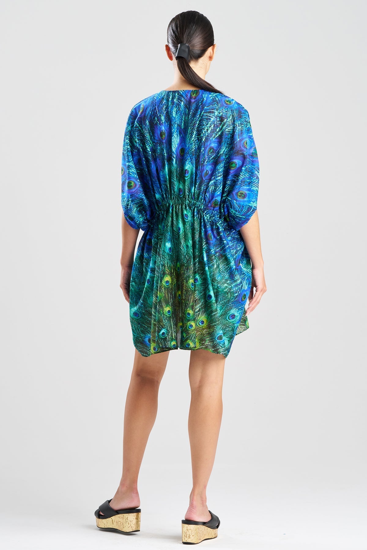 Peacock Cotton Voile Short Caftan Teal