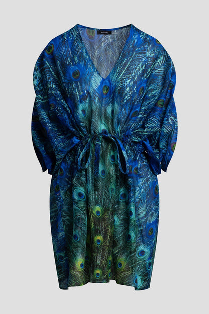 Peacock Cotton Voile Short Caftan Teal