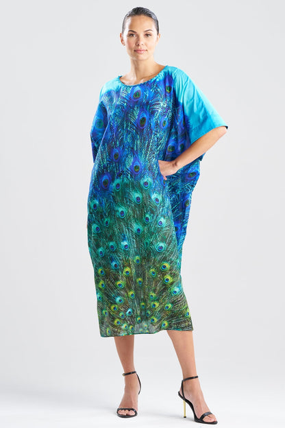 Peacock Cotton Voile Beaded Caftan Teal