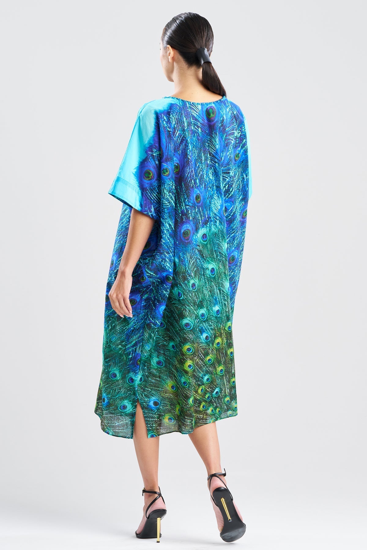 Peacock Cotton Voile Beaded Caftan Teal