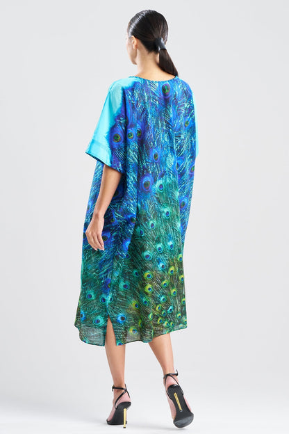 Peacock Cotton Voile Beaded Caftan Teal
