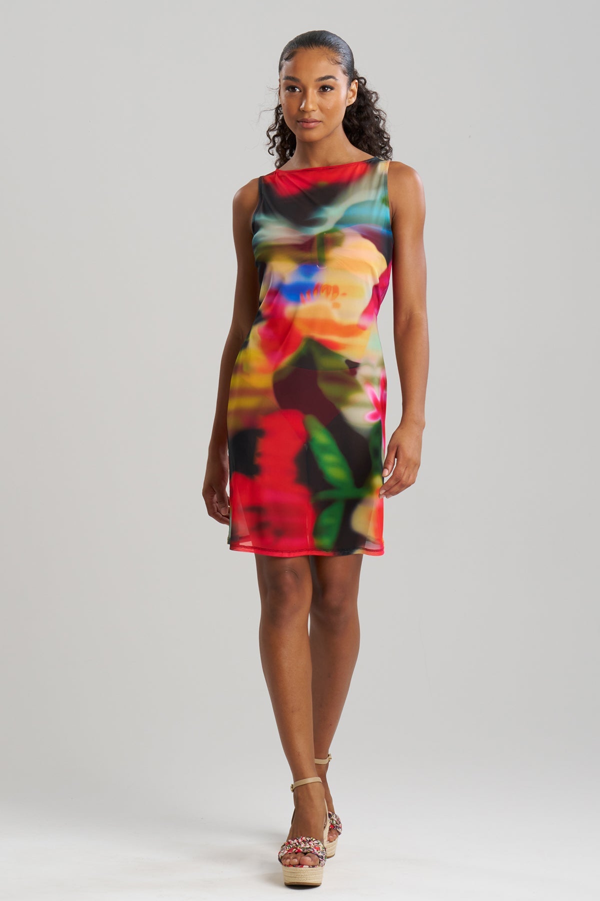 Buy Floral Mirage Printed Mesh Mini Dress online Black Multi