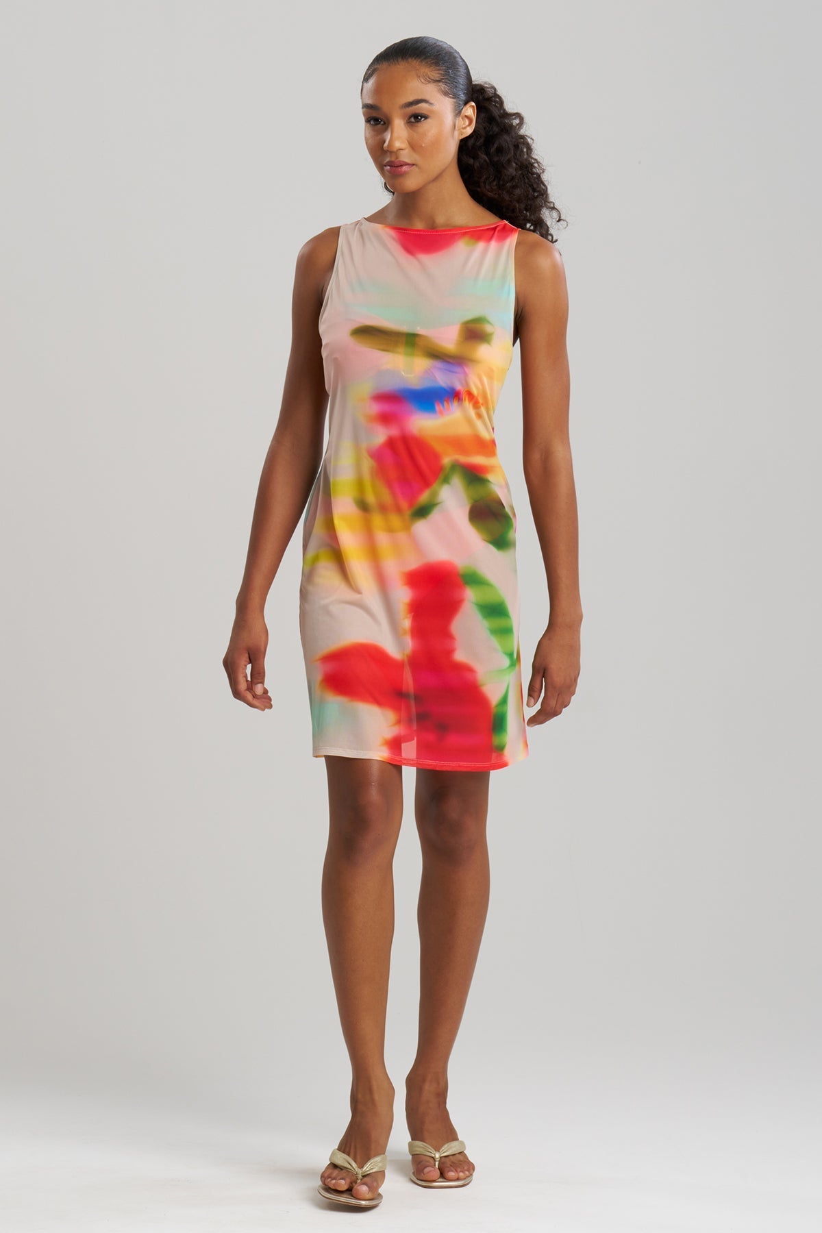 Floral Mirage Printed Mesh Mini Dress Multi