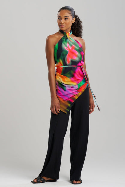 Buy Floral Mirage Printed Rayon Scarf Top online Black Multi