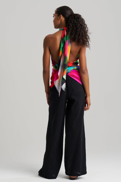Buy Floral Mirage Printed Rayon Scarf Top online Black Multi