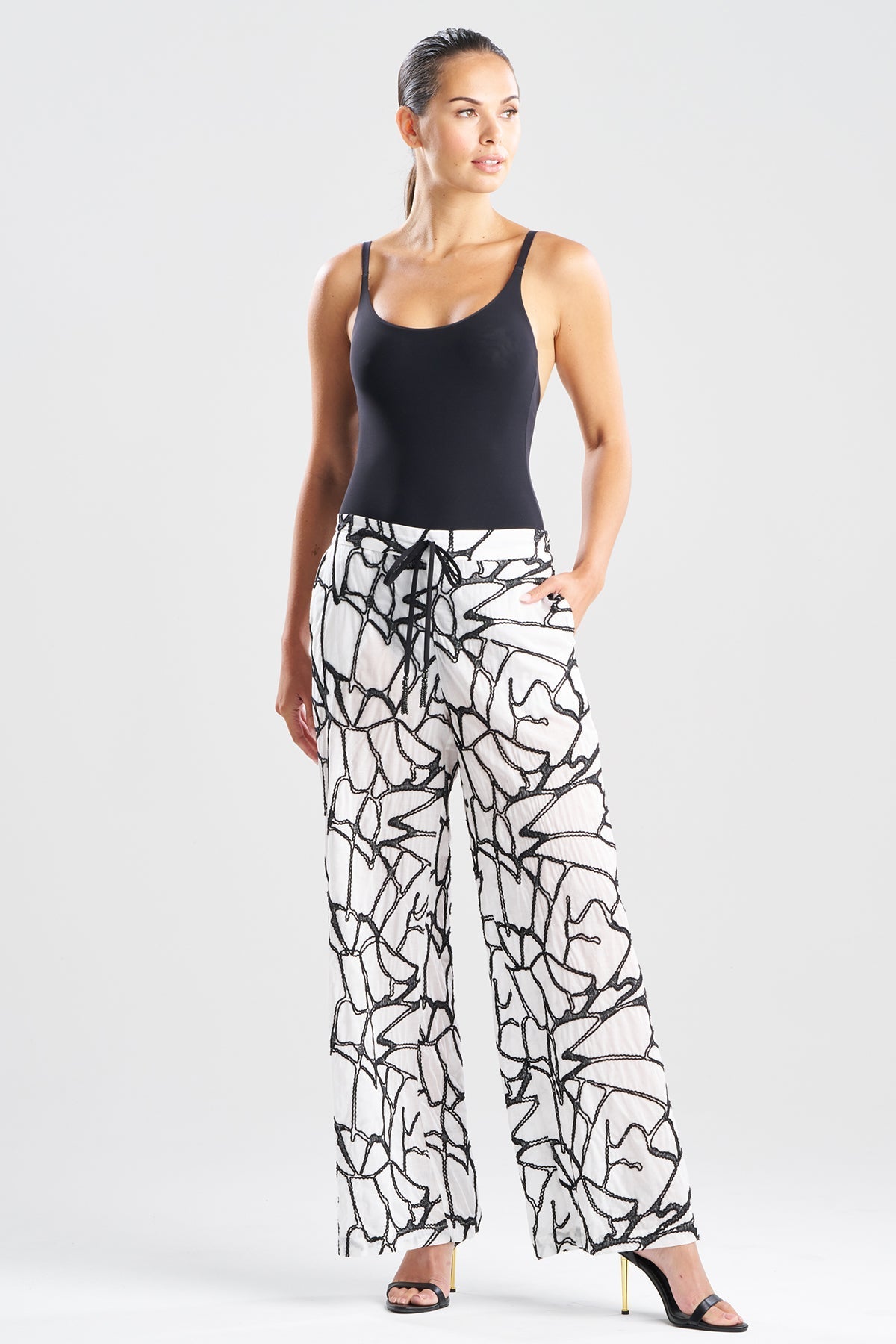 Butterfly Embroidery Cotton Pants White