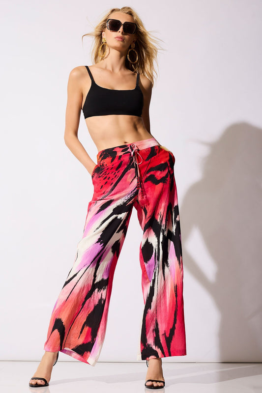 Butterfly Linen Blend Pants Red