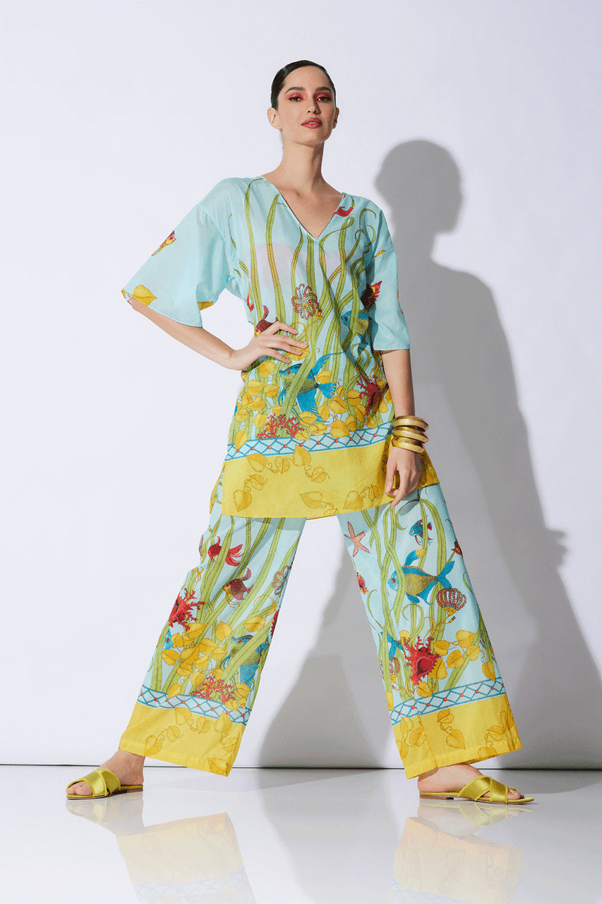 Buy Aquatic Sheer Pants in Light Blue Multi Online Light Blue Multi
