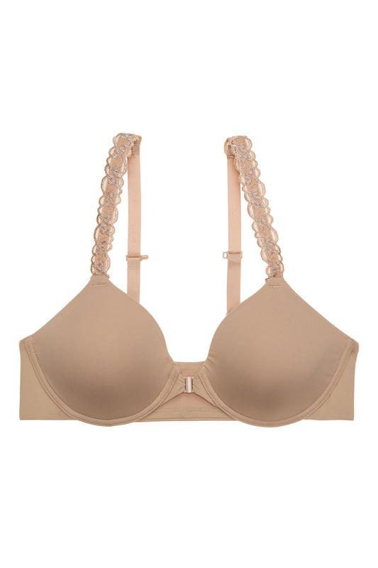 Pure Luxe Convertible Front Close Contour Underwire Bra Café