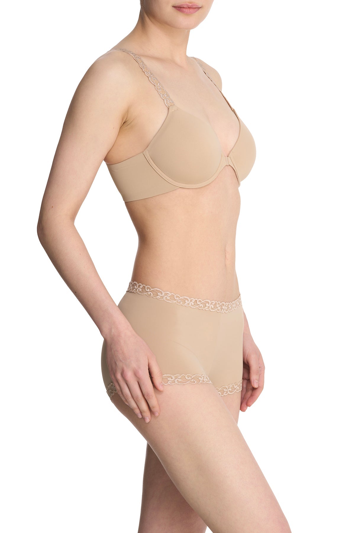 Pure Luxe Convertible Front Close Contour Underwire Bra Café