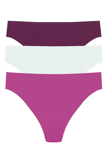 Bliss Bare Cotton Thong 3-Pack Pinot Noir/Sky Green/Mad Magenta